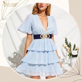 JasGood Women's Wide Elastic Waist Belt Stretchy Belt for Dresses Hip Belt Golden Buckle Belt for Women, navy