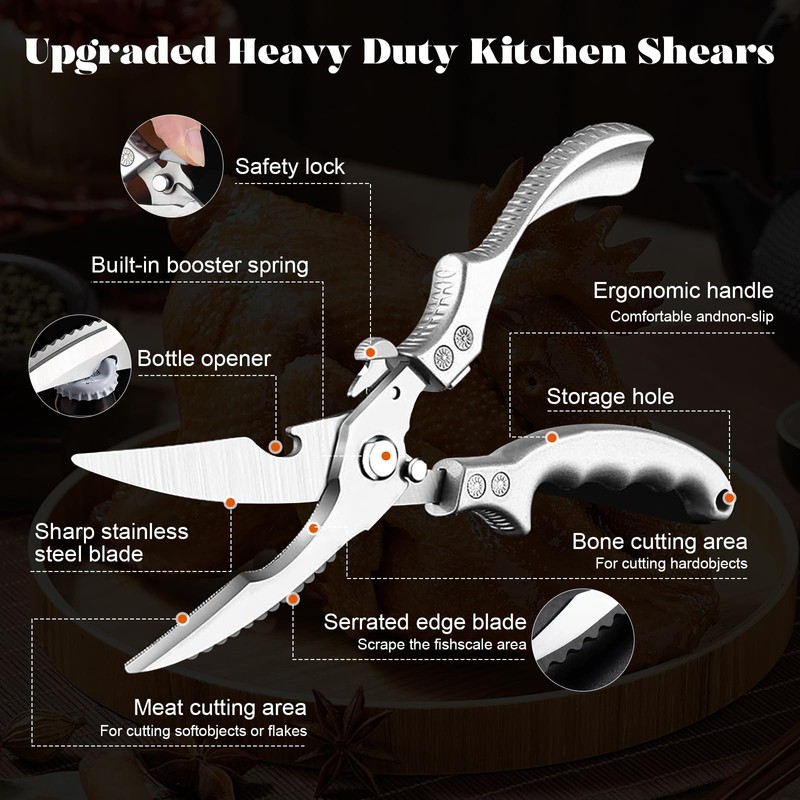 SiXingHardware-Kitchen Pro Shears-Heavy-Duty Stainless Steel Kitchen Scissors For Poultry, Meat,