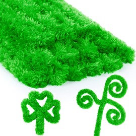 Teenyyou 24 Pcs 30mm x 39.37 Inch Extra Thick Jumbo Pipe Cleaners Bulk Giant Fur Fluffy Pipe Cleaners Chenille Stems Craft Supplies for St. Patrick Easter Gifts DIY Project(Green)