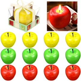 Tondiamo 12pcs Rosh Hashanah Decoration Apple Candle Artificial Creative 3D Apple Candles Rosh Hashanah Party Wax Candle Gift for Jewish New Year Christmas Party Decor Mother Gifts (Red,Yellow,Green)