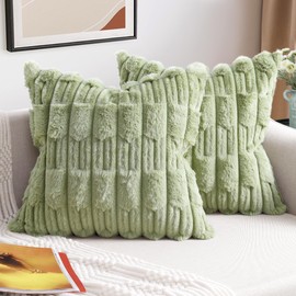 ZWJD Set of 2 Green Cushion Covers, 50 x 50 cm, Faux Fur, Plush Cushion Covers, Soft Cushion Cover, Fluffy Decorative Cushion, Modern Cushion Decoration for Living Room, Sofa, Bedroom, Car Decor, Sofa