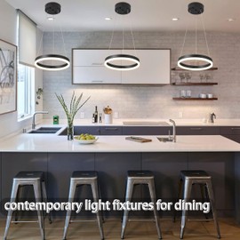 Mccokaige Black Led Ring Chandelier 1 Ring Modern Led Chandelier Adjustable Ring Light Modern Led Ring Pendant Light Contemporary Light Fixtures for Kitchen Island Dining Living Room Entryway