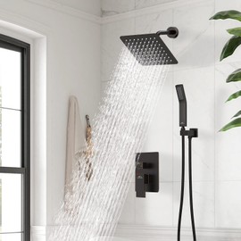 Shower System Rainfall Shower Faucets Set Oil Rubbed Bronze, 8 Inch Wall Mounted Rain Shower Head with Handheld Spray Shower Valve and Trim Included