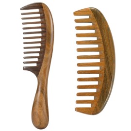 2pcs Sandalwood Wide Tooth Hair Combs Moon Shape Wooden Comb for Curly Hair
