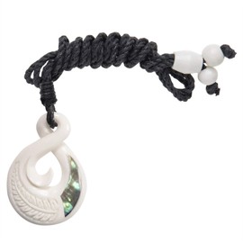 81stgeneration Single Twist Pikorua Koru Carved Bone Pendant with Fern Leaf Engraving and Abalone Shell - Men's Hawaii Necklace - Surfer Accessories - Handmade Tribal Necklaces for Women