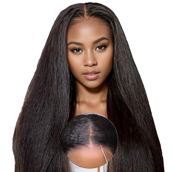 Wear & Go Glueless Wigs Pre-Cut Lace Wig Kinky Straight Wig for Women No Glue Pre Plucked HD Lace Wig Human Hair Pre-Bleacheted Knots Transparent Lace Wig Beginner Friendly 180% Density 20 Inches