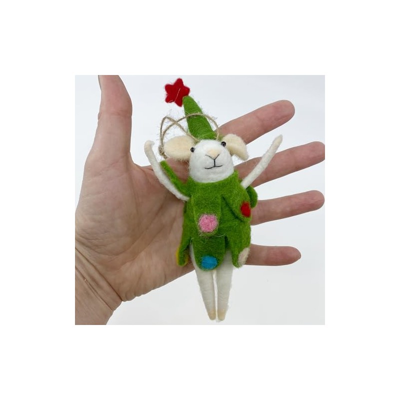 White Mouse Christmas Tree Ornament - Wool Party Mouse Dressed