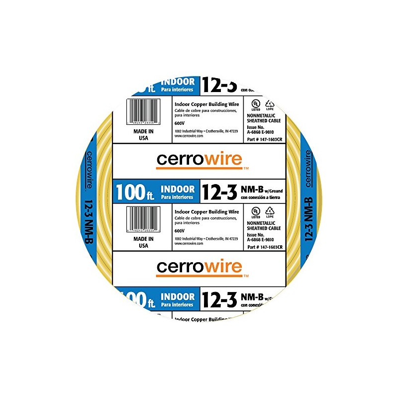 CERRO 147-1603C 100' 12/3-Gauge 3-Conductor NMB Wire