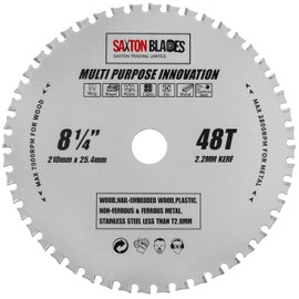 TCT21048TMPT254B Saxton TCT Multi-Purpose Circular Saw Blade 210mm x 48T x 25.4mm Bore Wood and Metal Fits Evolution