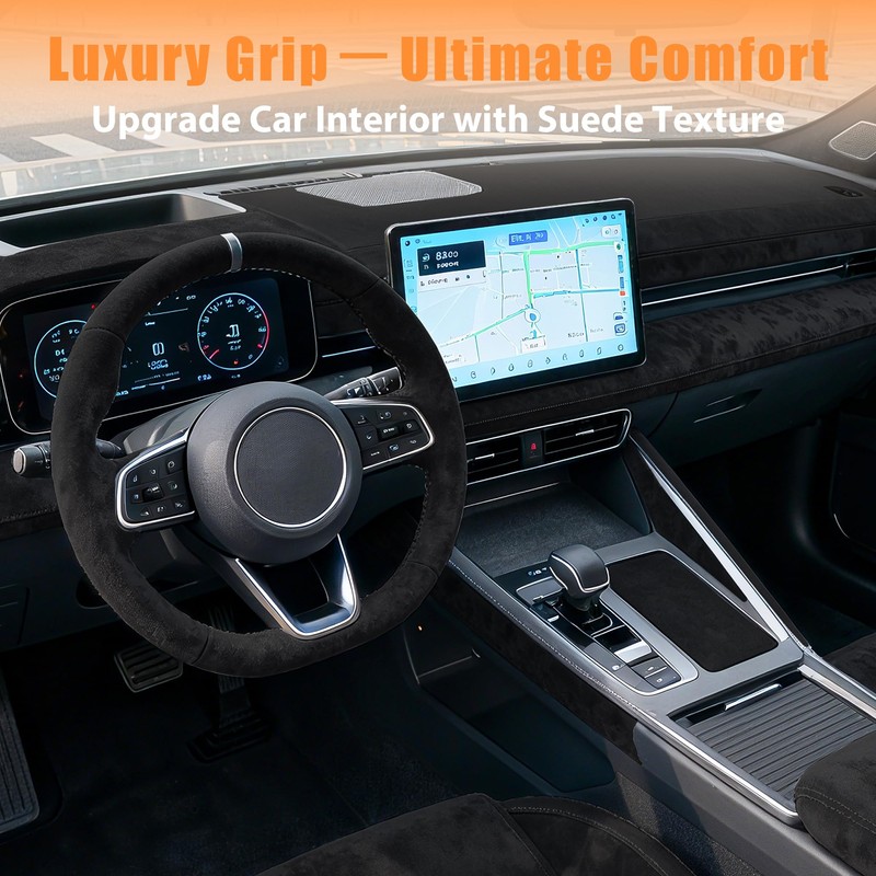 Black Suede Fabric Wrap for Car Interior, 17in x 70in