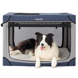 Lesure Soft Collapsible Dog Crate - 36 Inch Portable Travel Crate for Large Dogs Indoor & Outdoor, 4-Door Foldable Pet Kennel with Durable Mesh Windows, Blue