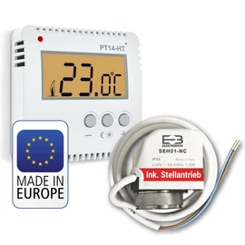 ELEKTROBOCK PT14-HT-SEH Room Thermostat + Actuator NC Set - Limescale Protection System - For Water Underfloor Heating - No Programming Required - LCD Display with Backlight - PWM