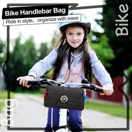 OFOZOVEY Bike handlebar bag,Kids bike basket front,Waterproof bike bags for bicycles,Large capacity kids bike basket,Kids bike accessories for Boys, Girls, Toddlers Bike or Scooter (Black, Big size)