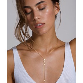 Moodear Gold Necklace for Women - Dainty 14K Gold Plated Long Chain Lariat Drop Necklaces Trendy Non Tarnish Y-Shaped CZ Pendant Necklace for Her