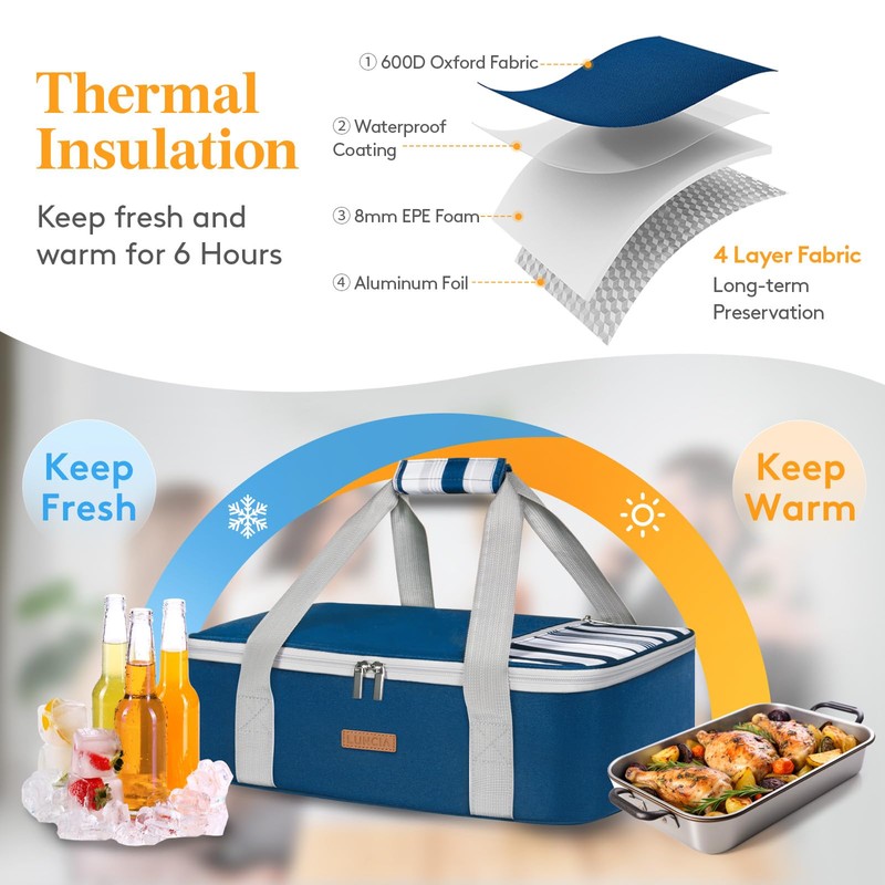 LUNCIA Insulated Casserole Carrier for Hot or Cold Food, Lasagna