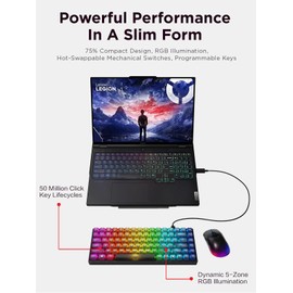 Lenovo Legion K510 Mini Pro Wired Mechanical Gaming Keyboard - 75% Compact Design, RGB Illumination, Hot-Swappable Mechanical Switches, Programable Keys