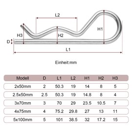 HXJDAM Split Pin Spring Pin 3 x 70 mm Splint Safety Pin Spring Cotter Pin – Pack of 15