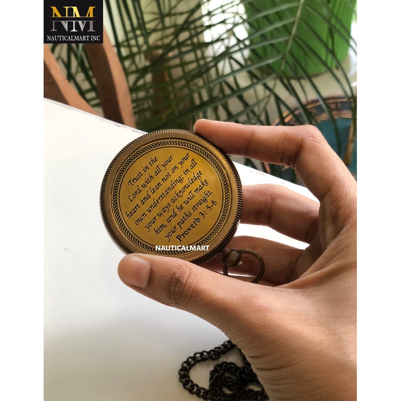 Brass Compass Gift with Display Box - Engraved Scripture Prayer