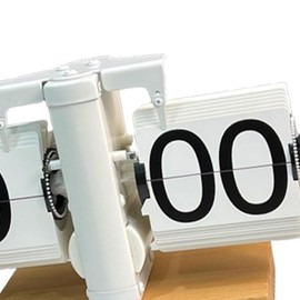 Folpus Flip Desk Clock Automatic Page Turning Clock Multifunctional Decor Mechanical Flip Clock Table Clock for Cafe Bedroom Hotel, White