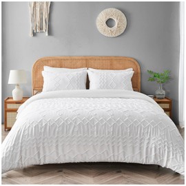 GC GAVENO CAVAILIA Geometric Tufted Duvet Cover Single | Embossed Duvet Cover Sets (135 x 200 cm) Reversible Plain Quilt Cover Set | Microfiber White Duvet Cover Stitch Bedding Set Single Bed