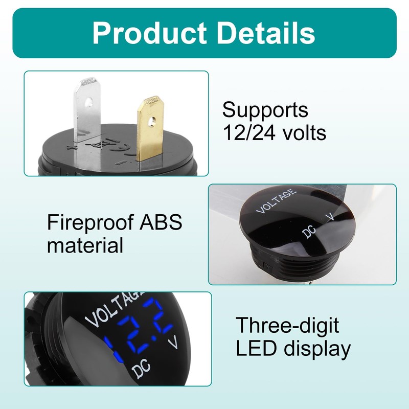 DC 24V 12V LED Digital Voltmeter for Car, Waterproof LED