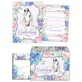 Junaversum 12 Invitation Cards Including 12 Envelopes for Children's Birthday Girls Horse Invitations for Birthday Children