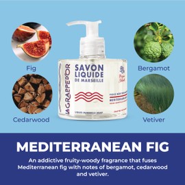 La Grappe d'Or Mediterranean Fig Marseille Hand Soap with Essential Oils | Handmade in France from Moisturizing Organic Olive & Coconut Oil | Natural, Cruelty-Free & Vegan, 11.10 oz Liquid