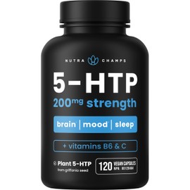 NutraChamps NutraChamps 5-HTP | 120 Vegan Capsules | 100mg Per Capsule | 5HTP Supplement + Co-Factors Vitamin B6 & Vitamin C | Stress Relief, Brain Health, Enhanced Mood & Sleep | Vegan & Non-GMO