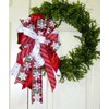 Handmade 10 " RED PLAID w FLOCKED GLITTER SNOWFLAKES WIRED