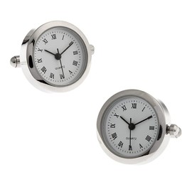 Round Real Working Watch Cufflinks (silver) , Cuff link for Men Jewelry Business/Wedding/Gift with Presentation Box