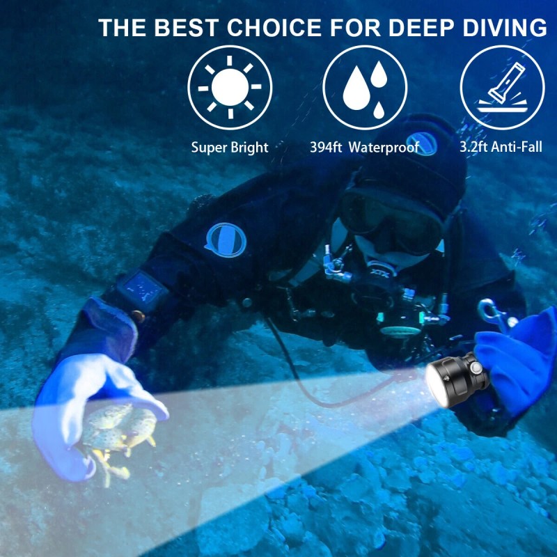 Hecloud Underwater 400ft Waterproof LED Scuba Dive Light Rechargeable Diving