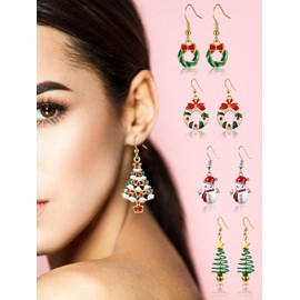20 Pairs Christmas Earrings for Womens Holiday Earrings Christmas Drop Dangle Earrings Set Xmas Holiday Tree Elk Snowman Santa Hook Earrings Cute Christmas Party Jewelry Gifts