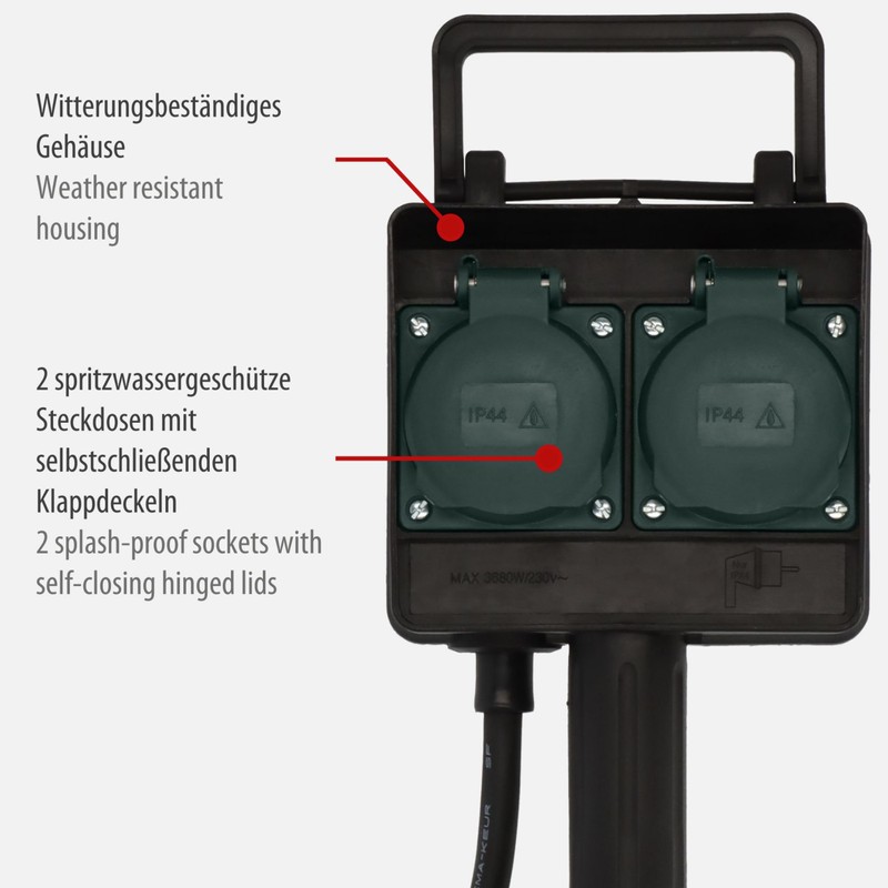 Brennenstuhl Garden Socket / Outdoor Socket 2-Way with Ground Spike