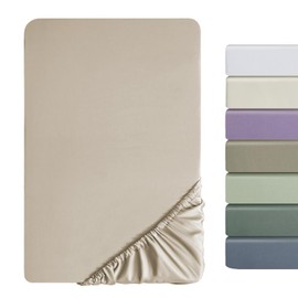 SOULFUL Satin Fitted Sheet 180 x 200 cm Cotton, 100% Long Staple Cotton Flat Sheet Fitted Sheet up to 25 cm Mattress Height Suitable for Allergy Sufferers, Oeko-Tex Certified Oatmeal