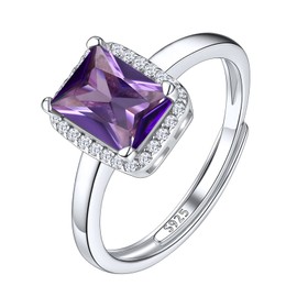 Suplight Crystal Rings Moonstone 925 Sterling Silver with Birthstone in Round/Heart/Pear/Square Cut Shape for Women Girls Women, Sterling Silver, Cubic Zirconia