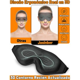 Antifaz para Dormir de Sueño Contorno 3D de Jasinber - Diseño Ergonómico con 100% de Bloqueo de Luz, Lycra Transpirable y Espuma de Memoria, Correa Ajustable - Perfecta para Viajes, Oficina, Yoga y Meditación (Negro)
