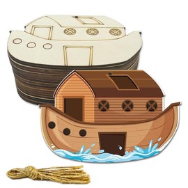 30pcs 4 Inch Unfinished Wooden Noah's Ark Cutout, DIY Crafts Cutouts Blank Wooden Noah's Ark Shaped Hanging Ornaments Gift Tags for Home Party Decoration Craft Project