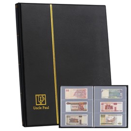 Uncle Paul Banknote Collector Album 60 Pockets 7.5 x 3.2 Inch Banknote Collector Holder Storage Book with Protective Cover for Paper Dollar Bills Trading Cards Stamp Collection AN01BK
