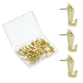 sourcing map 30 Pcs Push Pin Picture Hooks, Zinc Alloy Picture Hanging Nails Thumb Tacks Hanging Hooks with Nails for Wall Wooden Board, Gold