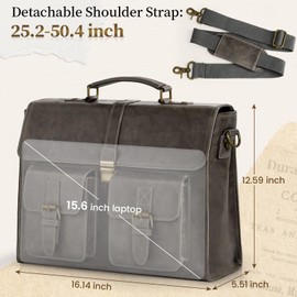 RAINSMORE Mens Messenger Bag 15.6 Inch Leather Vintage Laptop Briefcase Waterproof Computer Laptop Bag Leather Satchel Bag Large Shoulder Bag for Office Work Travel College, Grey