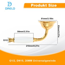 DRELD Retro Shower Head Stainless Steel Hand Shower, 1 Piece Stainless Steel Shower Head, Antique Shower Head, Nostalgic Retro Hand Shower with Phone Style Gold Shower Head (Gold)