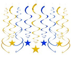Capesaro Blue Gold Star Hanging Swirl Decorations,Foil Streamers Ceiling Hanging Whirls Party Decorations,Pack of 20
