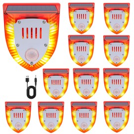 QXMH Solar Outdoor Motion Sensor Alarm: 129db Dog Barking & Gunshot Sound,Loud Motion Detector Noise Maker,Barking Dog Alarm Strobe Light Warning Lamp for Home Yard Barn
