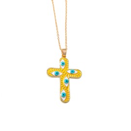 COLORFUL BLING Evil Eye Necklace Protection Cross Necklace for Women Evil Eye Charm Pendant Religious Jewelry Lucky Gift For Women Girls Boys-Yellow