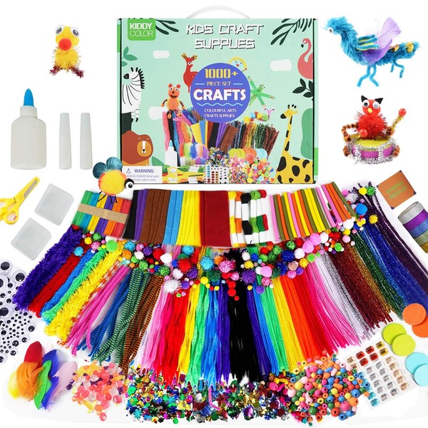 KIDDYCOLOR Art and Craft Supplies for Kids, All in One DIY Craft Supplies Set for Toddler Ages 4 5 6 7 8 9 10 11 12, 1000+Pcs Craft Supply Box - Gift Idea for Preschool Kids Project Activity