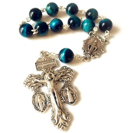 Elegantmedical - Pulsera rosario hecha a mano con diseño de pavo real, ojo de tigre, ojo de tigre, oración católica