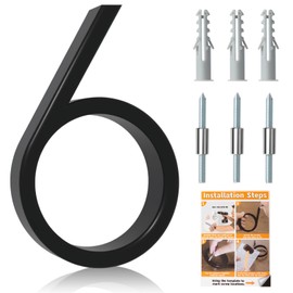 Briout 5" Modern House Numbers for Outside, Address Numbers for House with Nail Kits, Zinc Alloy Exterior House Numbers for Home Door Garden Street, High Gloss Black (6)