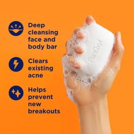 PanOxyl Acne Treatment Bar with 10% Benzoyl Peroxide, Maximum Strength Acne Bar for Face, Chest, and Back, Soap-Free Body Wash, Treats Acne Pimples, Whiteheads, Blackheads, pH Balanced, Vegan, 4 oz