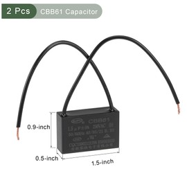 YOKIVE 2Pcs Ceiling Fan Capacitor CBB61, Metallized Polypropylene Film Capacitor Great for Fans Pumps Motors Running (1.5uF 250V AC 2 Wires 50/60Hz)