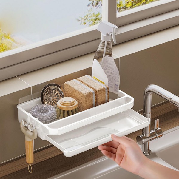 Kitchen Sink Sponge Holder, Wall Mount Dishcloth Rack with Detachable